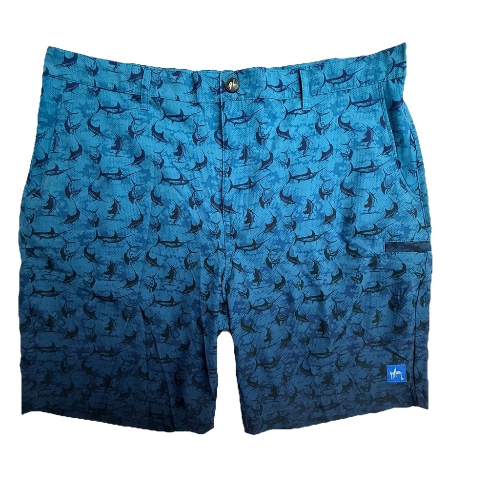 Guy‎ Harvey Hybrid Shorts 36 Blue Swordfish Fishing Stretch Performance